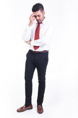 Businessman isolated in white background.