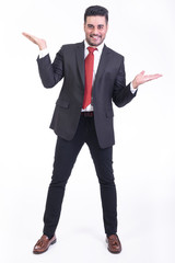 Businessman isolated in white background.