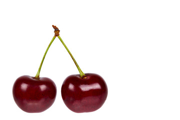 Sweet ripe cherry isolated on white background, copy space template