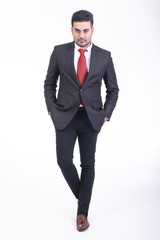 Businessman isolated in white background.