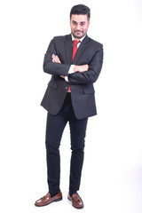 Businessman isolated in white background.