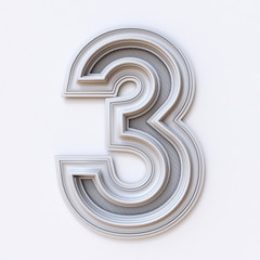 White picture frame font Number 3 THREE 3D