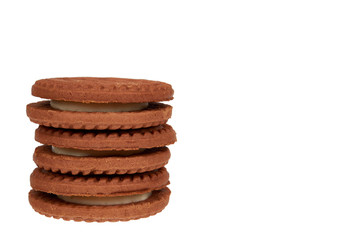 Cookies with cream filling isolated on white background, copy space template.