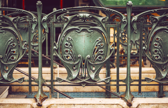Metal fence at underground entrance in Paris