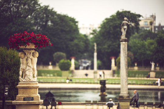Square with pond and monuments in Paris