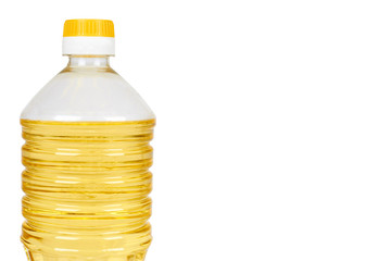 vegetable or sunflower oil in plastic bottle isolated on white background, copy space template