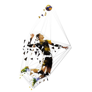 Volleyball player serving ball, polygonal vector illustration