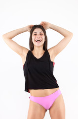 Fototapeta premium Happy emotional girl on a light background