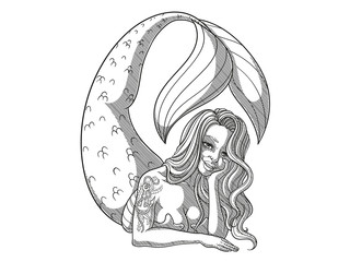 Comic Meerjungfrau Outline