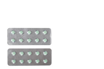 Silver blister packs pills isolated on white background, copy space template