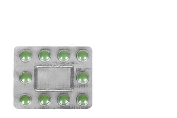 Silver blister packs pills isolated on white background, copy space template