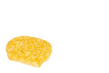 slice of marble cheese isolated on white background, copy space template