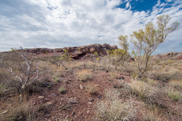 the landscape of a stone desert with hills, the mountains of Genghis Khan, the Altyn-Emel National Park in Kazakhstan