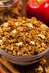 Apple Cinnamon Granola for Breakfast. Selective focus.