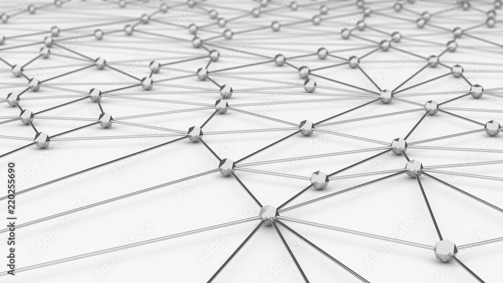 Poster digital data and network connection triangle lines and spheres in technology concept on white backgr