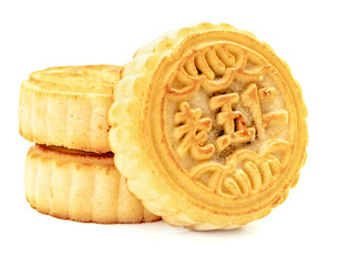 Mid-Autumn Festival pile of mooncakes isolated on white background