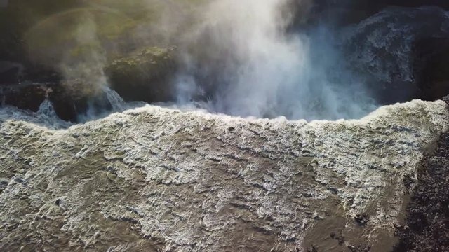 Aerial over Dettifoss, Iceland, one of the most remarkable waterfalls in the world.