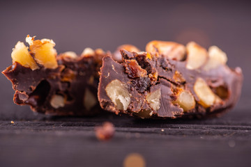 Chocolate in a handmade section with walnut
