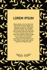 Elegant card with gold leaves. Gold leaves on black background. Vector illustration. 