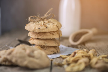 freshly baked cookies on rustic wooden table