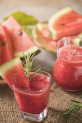 Watermelon drink in glasses with slices of watermelon
