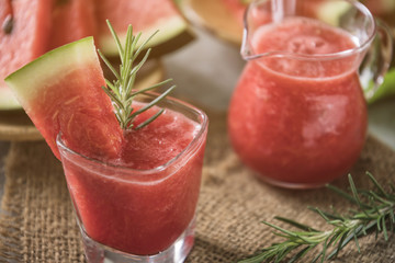 Watermelon drink in glasses with slices of watermelon