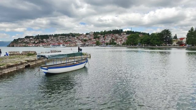 Cinematic view of city Ohrid, city of UNESCO, Macedonia