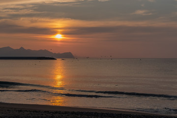 Fototapeta premium Sunset on the beach, Balestrate, Sicily, Italy 