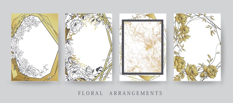 Floral frame design. Wedding invitation arrangement. Botanical composition.