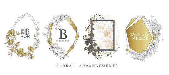 Floral frame design. Wedding invitation arrangement. Botanical composition.