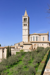 Fototapeta na wymiar Backside of the Basilica of Santa Chiara in Assisi, Italy