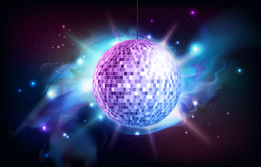 Fototapeta na wymiar Disco ball. Disco ball on open space background