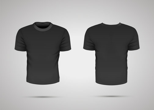 Black realistic sport t-shirt with shadow on gray