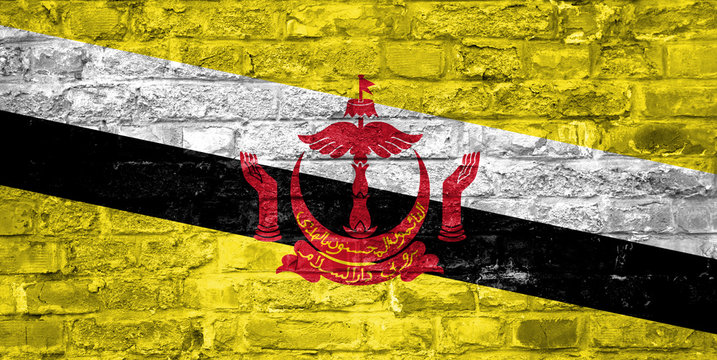 Flag of Brunei over an old brick wall background, surface - Powered by Adobe