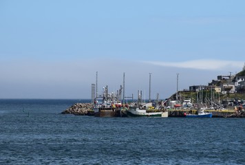 view across the harbour towards  dock for small nautical vessels near Fort Amherst, St John's Newfoundland Canada