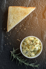 toasts with hard boiled eggs and mustard,