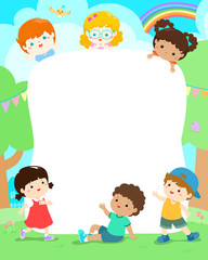 Blank playground template happy kids poster design vector.