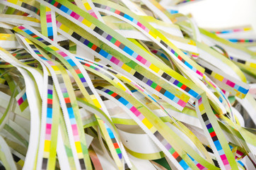 CMYK color bars on printed sheets of paper