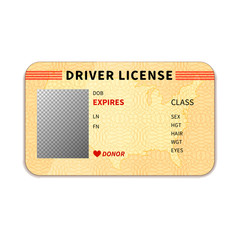 Realistic driver license with place for photo on white