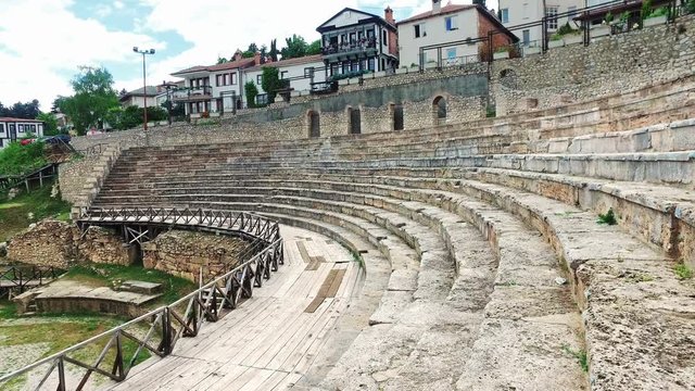 Old amphitheater in Ohrid, Macedonia. Ohrid summer festival is held here and a lot of worlds classic music arthists are making their performances in this aquistic place