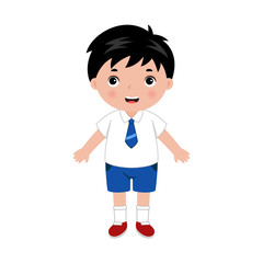 Fototapeta premium Illustration of little boy in school uniform. Vector.