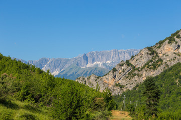 Scenic landscape view in Melesin mountain in summer day. Leskovik area, Albania, Europe.