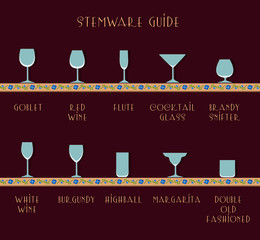 Guide glasses. Stemware guide. Glass set