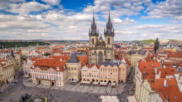 Prague Czech Republic time lapse 4K, aerial view city skyline timelapse at Prague old town square