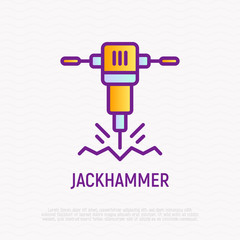 Jackhammer thin line icon. Modern vector illustration of destruction equipment.