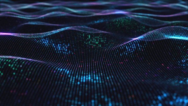 Abstract glowing virtual neural network. Futuristic coding or Artificial Intelligence concept 3d illustration