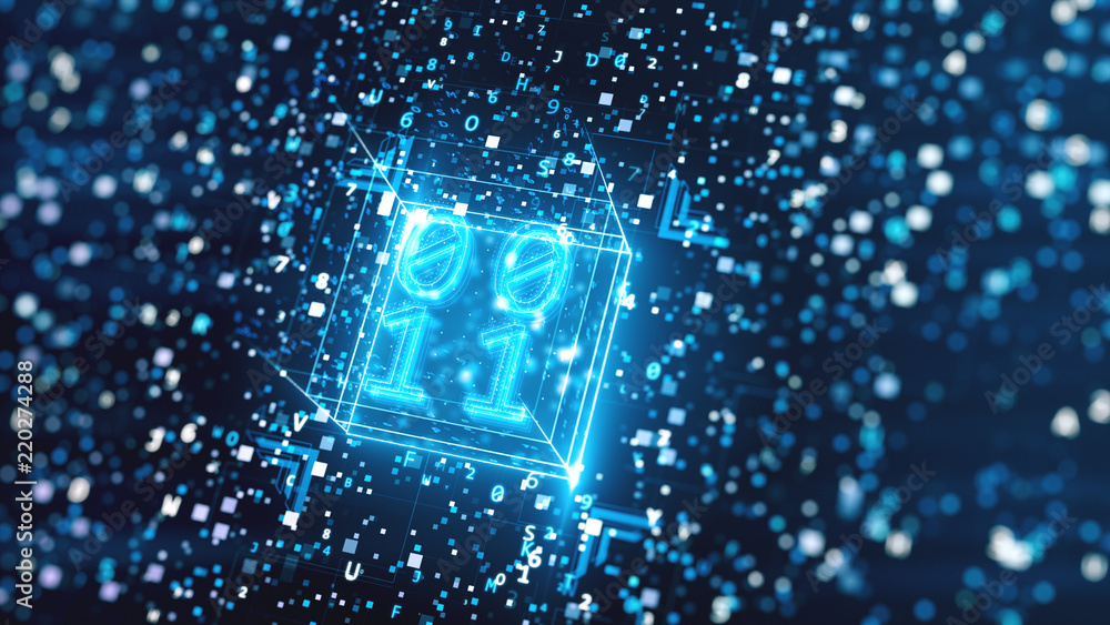 Poster abstract digital background with hexadecimal and binary code 3d illustration