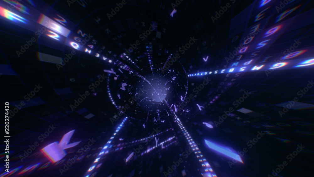 Poster digital hexadecimal code data tunnel 3d illustration
