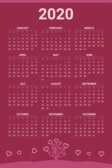 2020 Calendar with valentine theme - Vector