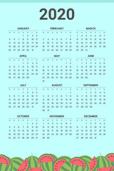2020 Calendar with watermelon theme - Vector